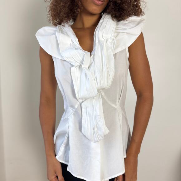 Vintage Italian Statement Ruffle-Scarf Blouse (S) - Picture 1 of 11